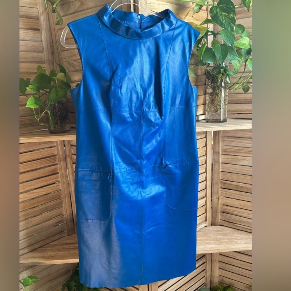 Worth Leather Bright Blue Sleeveless Dress